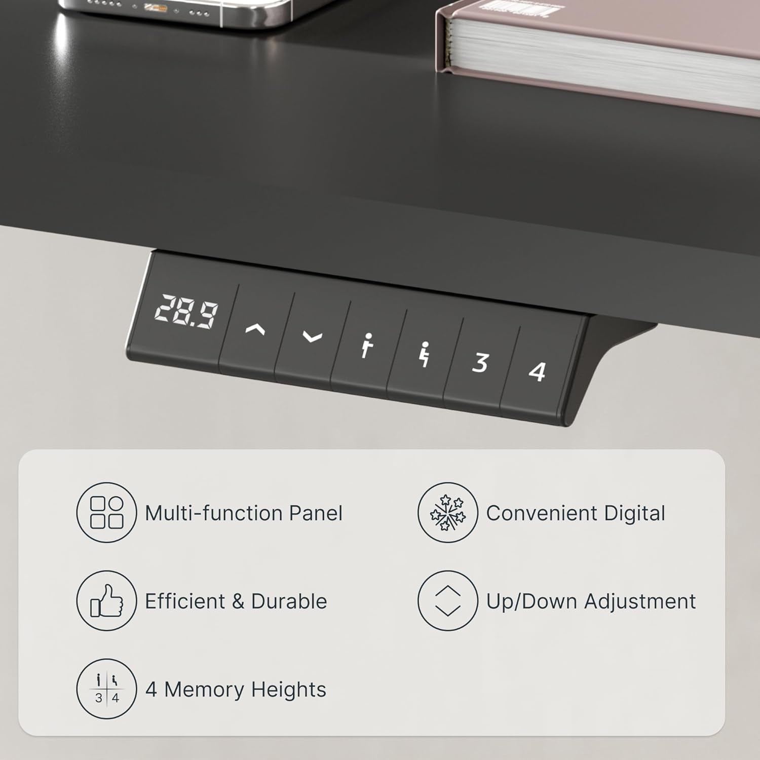 EN1 Whole-Piece Standing Desk 48 X 24 Inches Electric Height Adjustable Desk Sit Stand Desk Home Office Desks (Black Frame + Black Table Top)-3