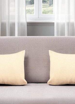 Set of Two 12" X 20" Ivory Fabric Lumbar Throw Pillows-0