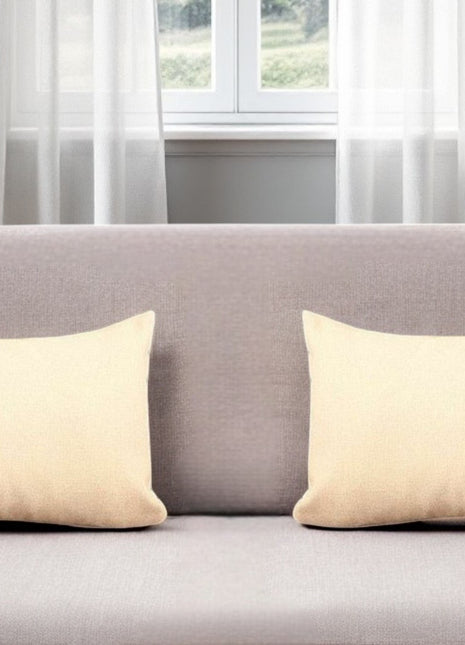 Set of Two 12" X 20" Ivory Fabric Lumbar Throw Pillows-0