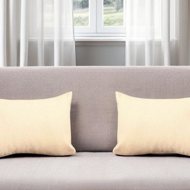 Set of Two 12" X 20" Ivory Fabric Lumbar Throw Pillows-0