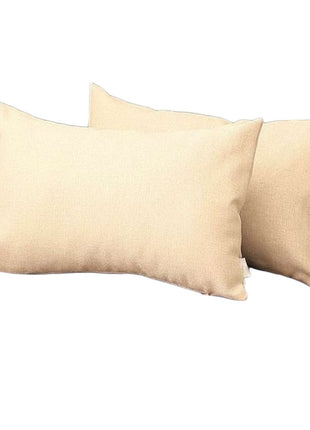 Set of Two 12" X 20" Ivory Fabric Lumbar Throw Pillows-1