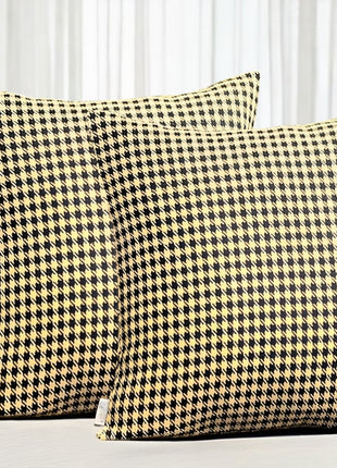Set of Two 18" Yellow and Black Houndstooth Fabric Throw Pillows-0