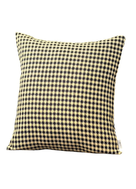 Set of Two 18" Yellow and Black Houndstooth Fabric Throw Pillows-2