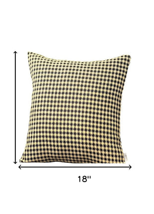 Set of Two 18" Yellow and Black Houndstooth Fabric Throw Pillows-3