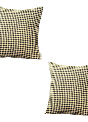 Set of Two 18" Yellow and Black Houndstooth Fabric Throw Pillows-1