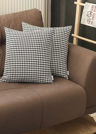 Set of Two 18" Black and White Houndstooth Fabric Throw Pillows-6