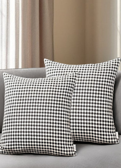 Set of Two 18" Black and White Houndstooth Fabric Throw Pillows-0