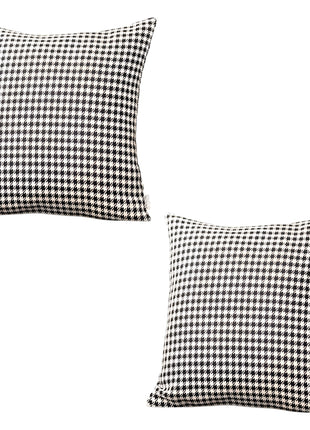 Set of Two 18" Black and White Houndstooth Fabric Throw Pillows-2