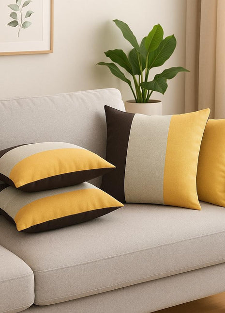Set of Four 18" Black And Yellow Throw Pillows-0