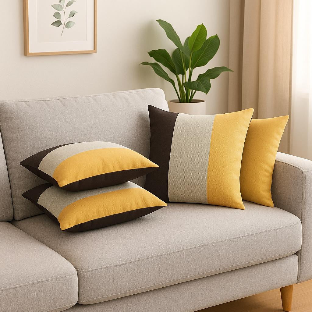 Set of Four 18" Black And Yellow Throw Pillows-0
