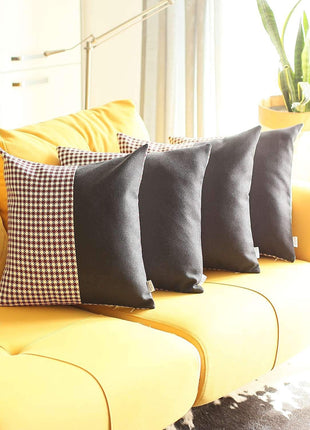 Set of Four 18" Black And Red Houndstooth Throw Pillows-6