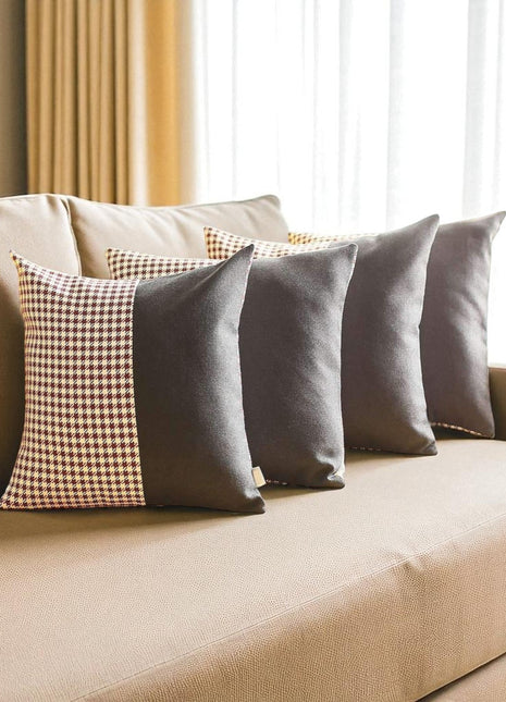 Set of Four 18" Black And Red Houndstooth Throw Pillows-0