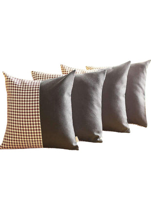Set of Four 18" Black And Red Houndstooth Throw Pillows-1
