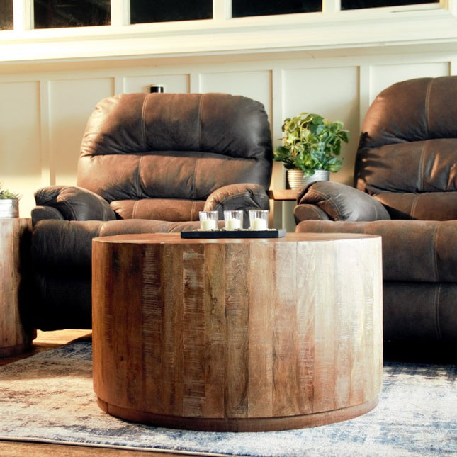34" Natural Solid Wood Round Bunching Coffee Tables-3