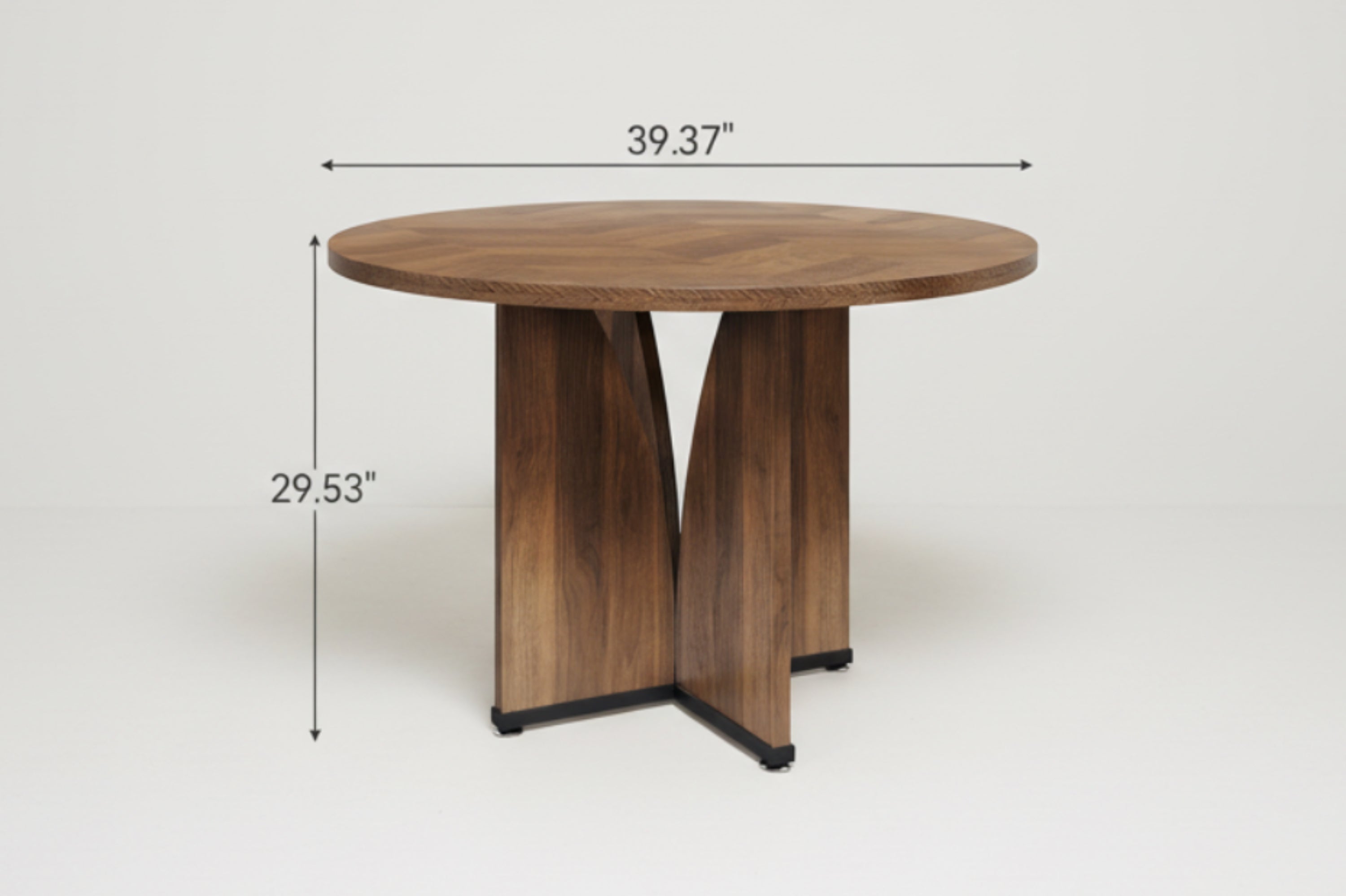 Wooden table with dimensions labeled on a white background