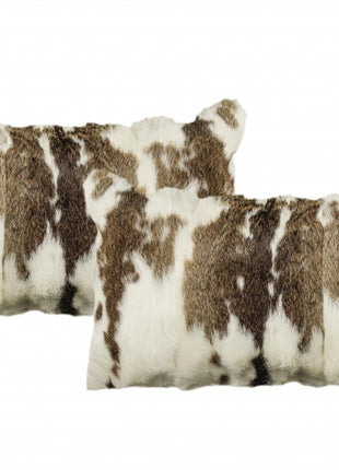 Set of Two 12" X 20" Brown and White Throw Pillows