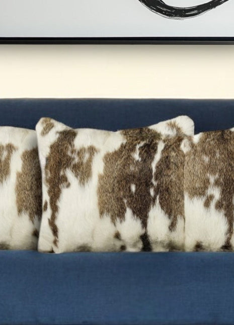 Set of Two 12" X 20" Brown and White Throw Pillows