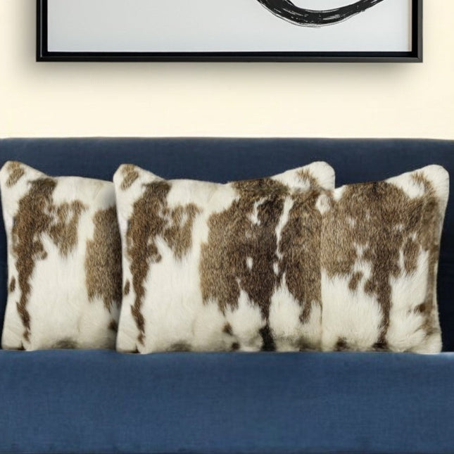 Set of Two 12" X 20" Brown and White Throw Pillows