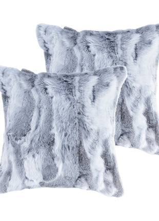 Set Of Two 18" Grey Rabbit Natural Fur Throw Pillows-1