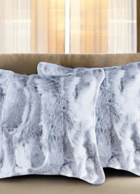 Set Of Two 18" Grey Rabbit Natural Fur Throw Pillows-0