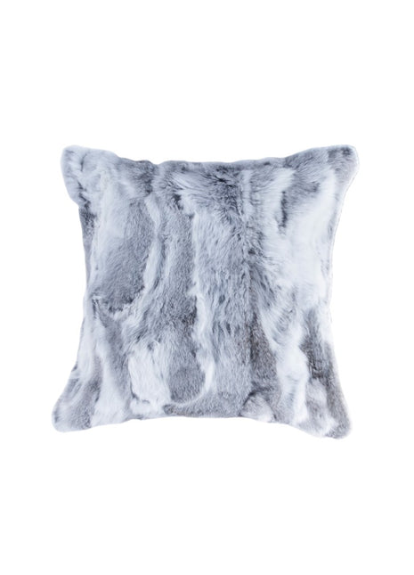 Set Of Two 18" Grey Rabbit Natural Fur Throw Pillows-2
