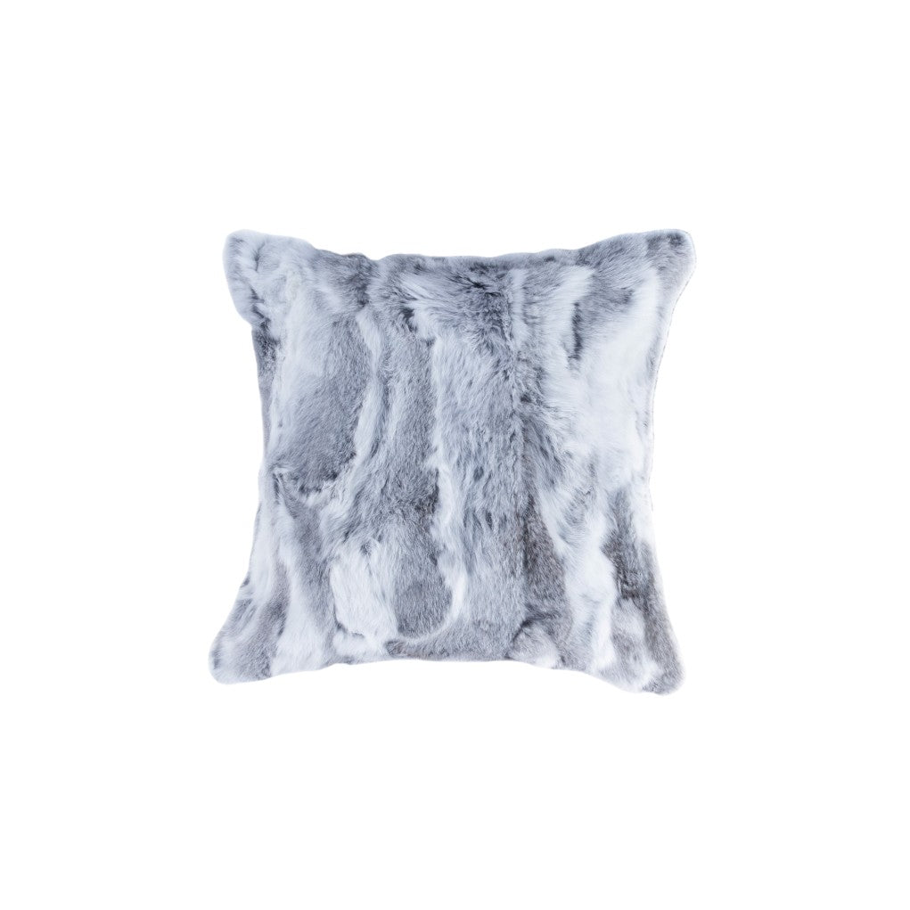 Set Of Two 18" Grey Rabbit Natural Fur Throw Pillows-2