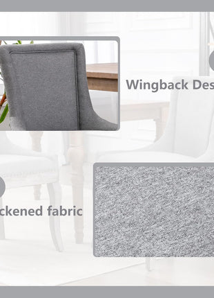 Modern Dining Chairs Set of 2, High Back Dining Chairs Side Chairs with Solid Wood Legs, Upholstered Fabric Dining Room Chairs for Dining Room Kitchen, Grey-4