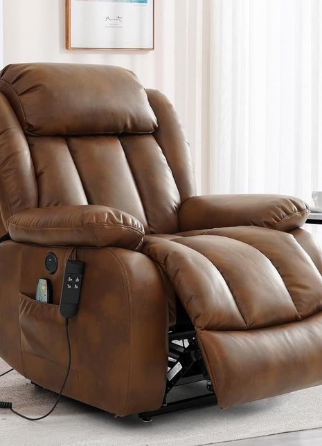 Dual Motor Large Power Lift Recliner Chair Recliners for Elderly, Infinite Position Recliner Chair with Heat and Massage, Breathable Leather(Ochre)-0
