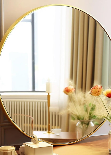 Gold round Mirror, 24 Inch Circle Mirror, Gold Metal Frame, round Wall Mounted Mirrors for Bathroom, Hallway, Living Room, Bedroom.-0