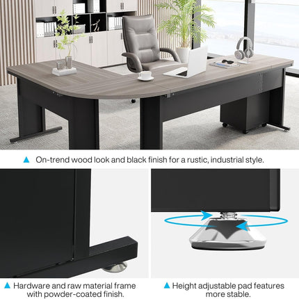 83 Inch L-Shaped Office Desk, Large Executive Computer Desk with 3-Drawer File Cabinet, Industrial Corner Desk with Storage Drawers, Business Furniture Work Desk for Home Office (Gray)-4