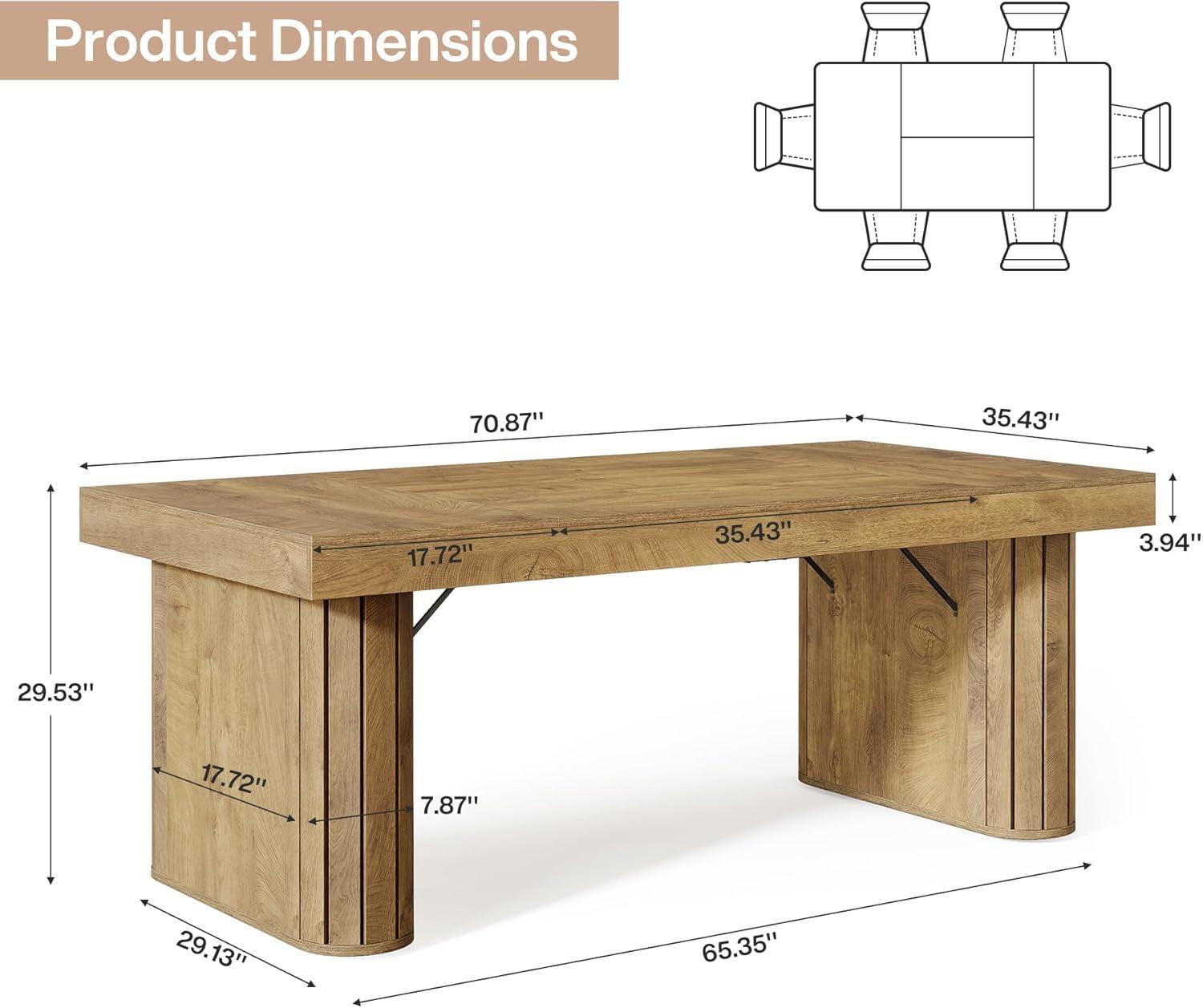 Wooden table with dimensions labeled on a white background