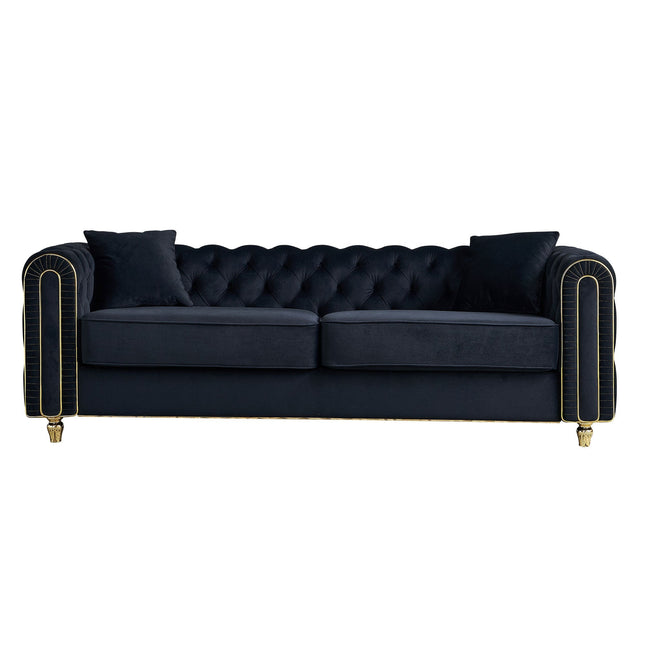 86'' W Luxury Modern Tufted Sofa with 2pcs of toss pillows for Living Room ,Bedroom,Black Color-1