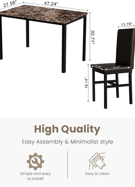 Faux Marble Dining Set, Small Spaces Kitchen, Black-1