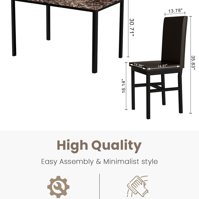 Faux Marble Dining Set, Small Spaces Kitchen, Black-1