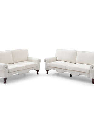 2 Piece Sectional Sofa Set with Movable Pillows, 5 Seat Convertible Couch Sets, Upholstered Sofa for Living Room Office, Bedroom & Apartment, Beige-4