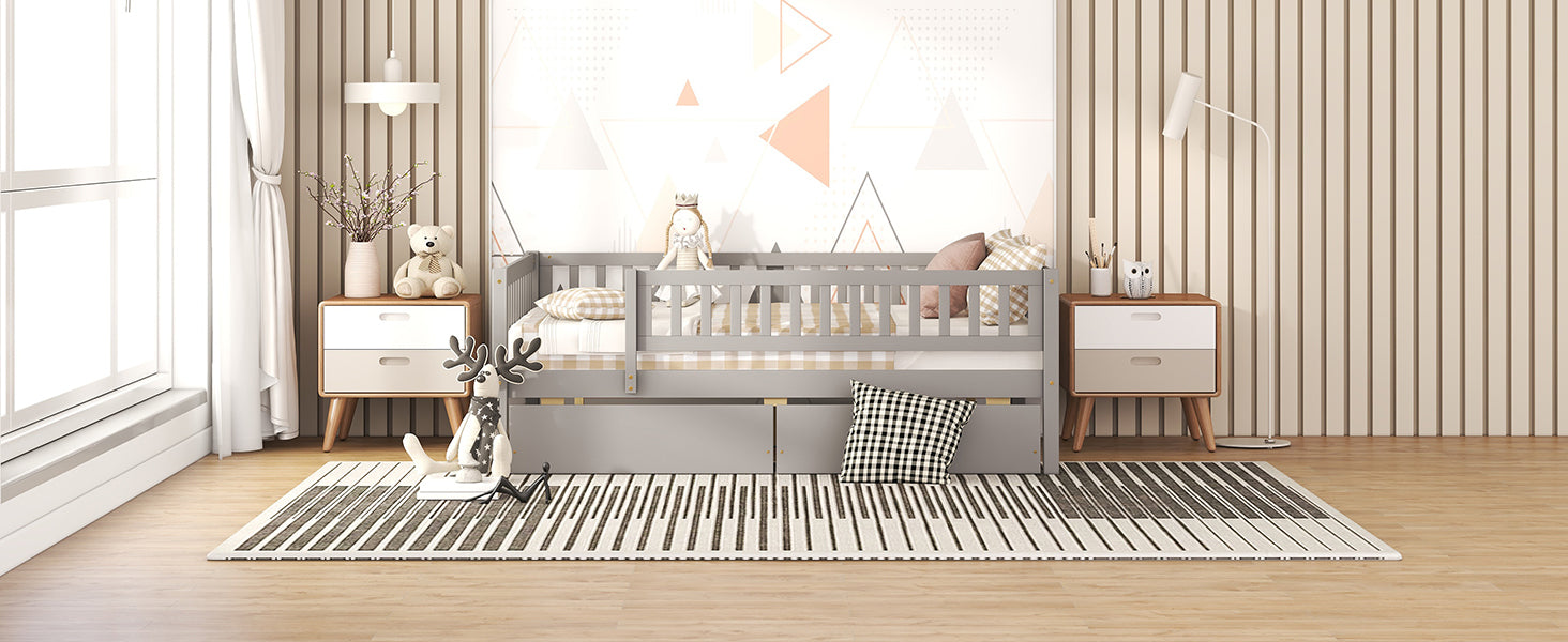 Full Size Daybed Wood Bed with Two Drawers
