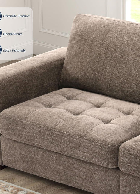 Sofas for Living Room, Chenille Loveseat Couch Set, Small Sofa, 3 Seater Sofa, USB Charging, Removable Sofa Cover,Solid Wood Frame, Easy to Install(89Inch,Brown)-3