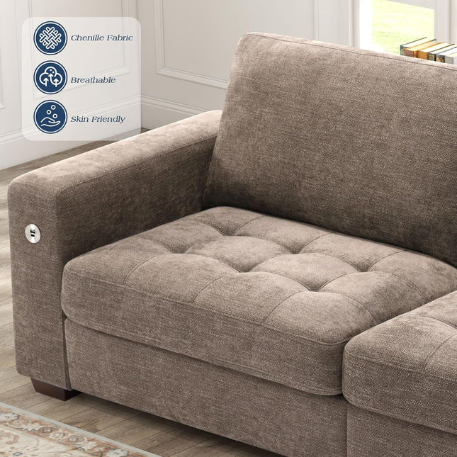 Sofas for Living Room, Chenille Loveseat Couch Set, Small Sofa, 3 Seater Sofa, USB Charging, Removable Sofa Cover,Solid Wood Frame, Easy to Install(89Inch,Brown)-3