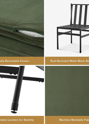 Odelia Dining Chairs, Kitchen Chairs, Dining Room Chairs, Black Dining Chairs, Sturdy Bifma-Certified Rust-Free Metal Frame and Removable Cushion Covers (2, Olive Green Velvet, One Size)-3