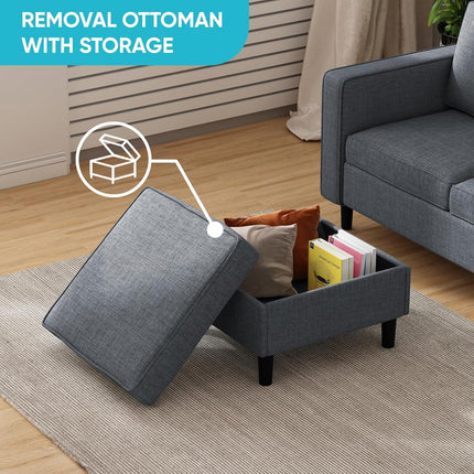 6 Seaters Sectional Upholstered Sofa, Linen Fabric Sofa Couch with Side Pockets, Free Combination Sofa Set with Movable Storage Ottoman, for Living Room-Sofa&Loveseat&Chair&Ottoman,Dark Grey