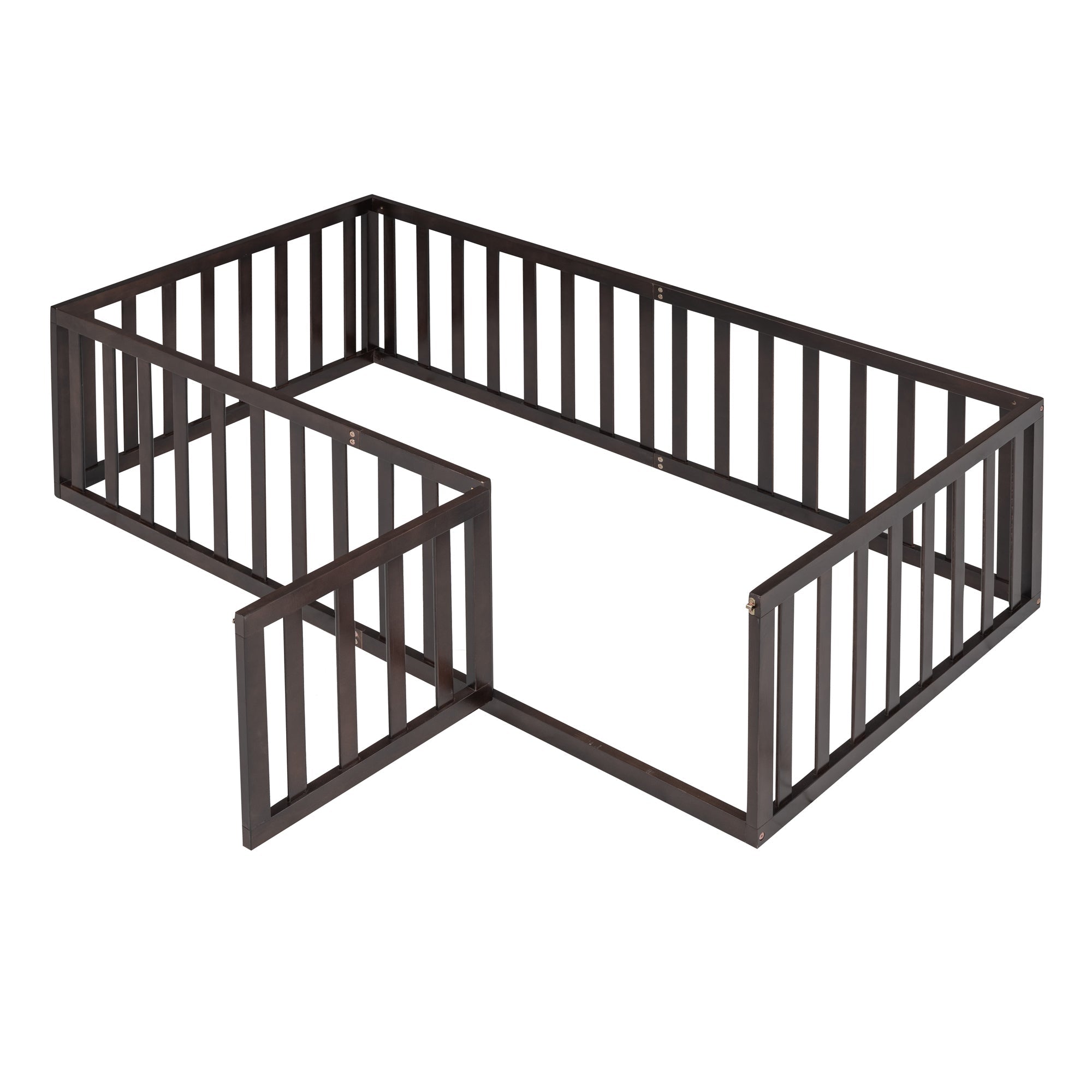 Twin Size Wood Floor Bed Frame with Fence and Door