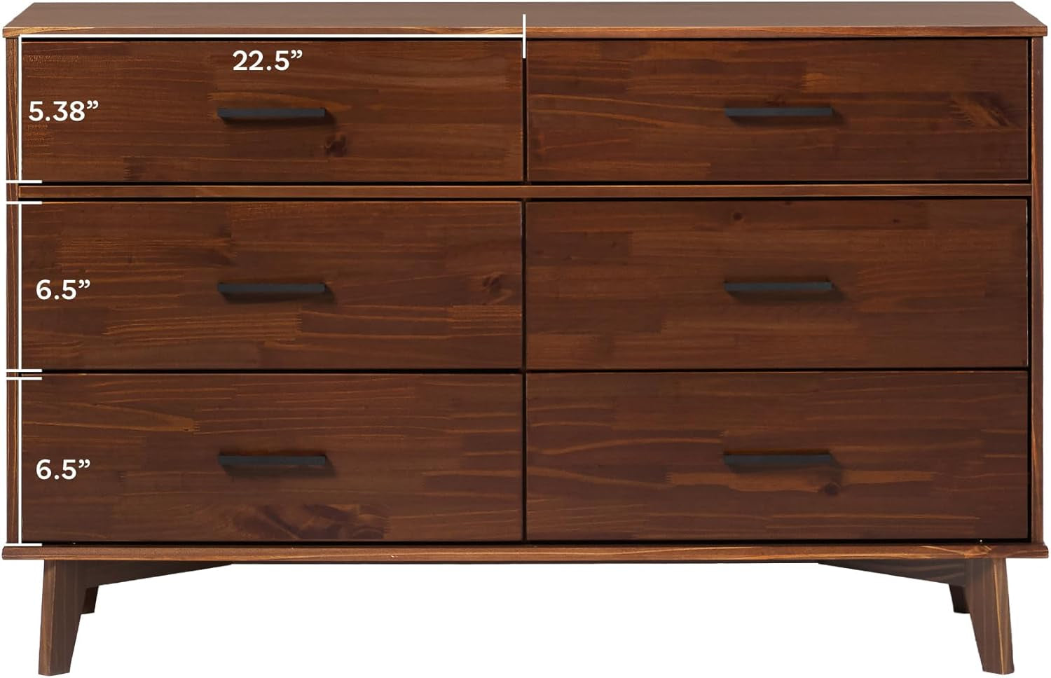 Hardy Haus 6 Drawer Solid Pine Wood Dresser With Walnut Finish