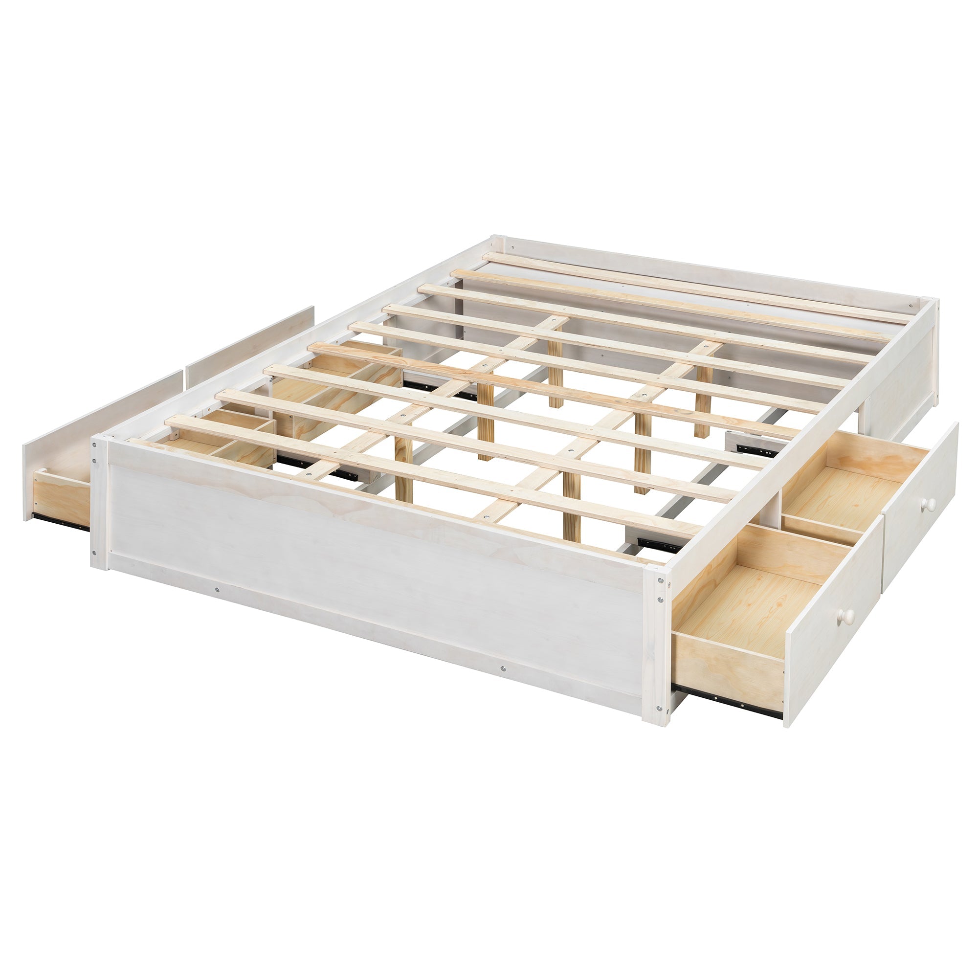 Platform Bed Frame with 4 Storage Drawers and Hydraulic Lift Footboard