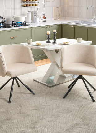270° Swivel Home Office Desk Chairs Set of 2,Modern Dining Chairs, Upholstered Bedroom Chairs with Metal Base,Makeup Chair for Vanity, for Living Room, Bedroom,Study Room,Dining Room(Beige)-1