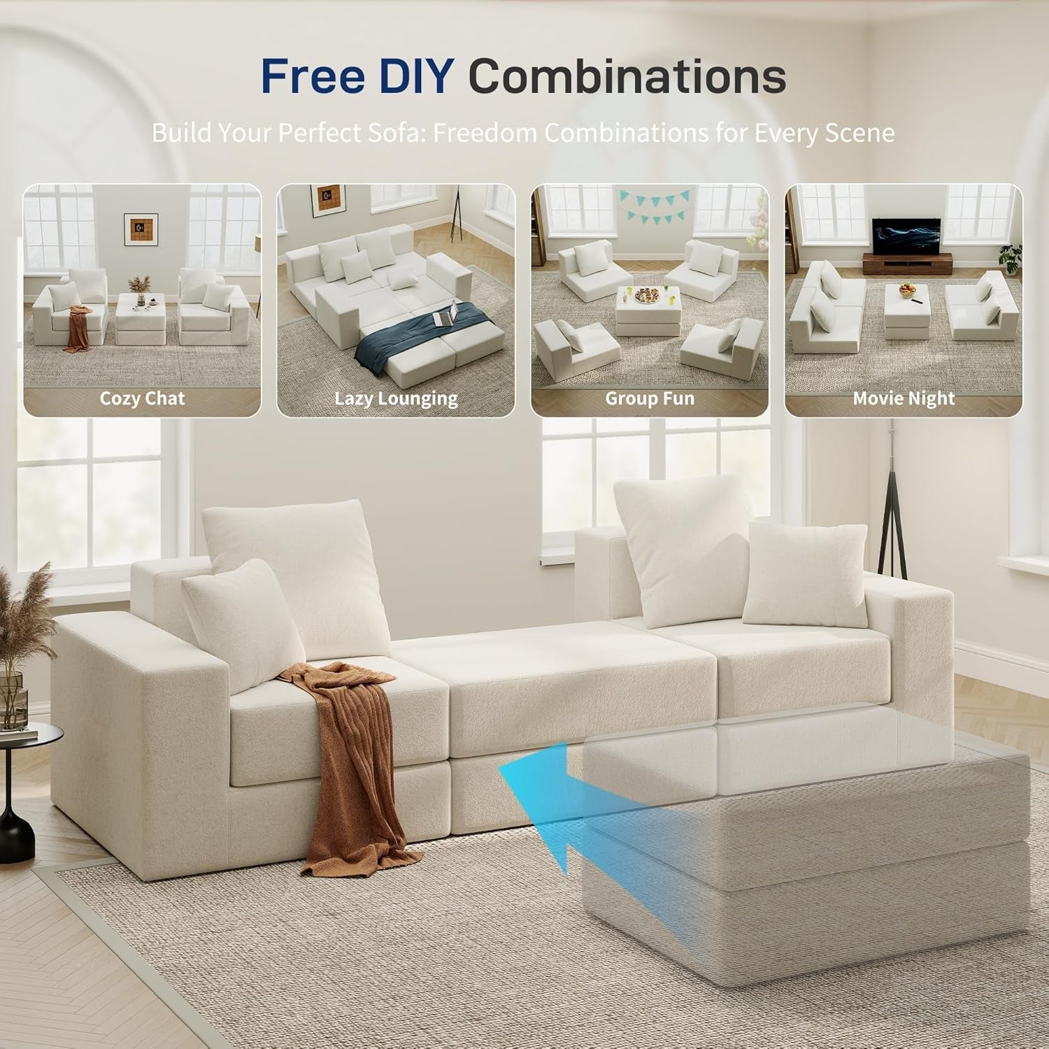 Beige Modular Sectional Sofa With Reversible Chaise-3