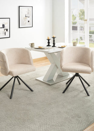 270° Swivel Home Office Desk Chairs Set of 2,Modern Dining Chairs, Upholstered Bedroom Chairs with Metal Base,Makeup Chair for Vanity, for Living Room, Bedroom,Study Room,Dining Room(Beige)-2