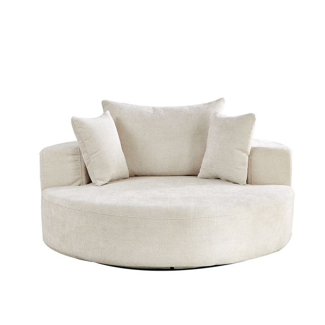 55''L Chenille Foam Single Swivel Chair, Fluffy Modern Sleeper, 360 Degree Swivel Chair for Living Room, Bedroom, Lounge and Projection Room-3
