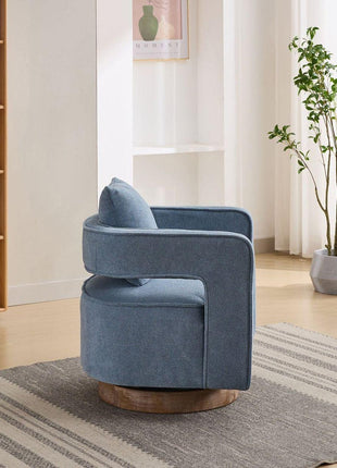 29.1"W Swivel Accent Open Back Chair Modern Comfy Sofa Chair With Weathered Base For Nursery Bedroom Living Room Hotel Office, Club Chair Leisure Arm Chair For Lounge (Pale Blue,Linen Blend)-3