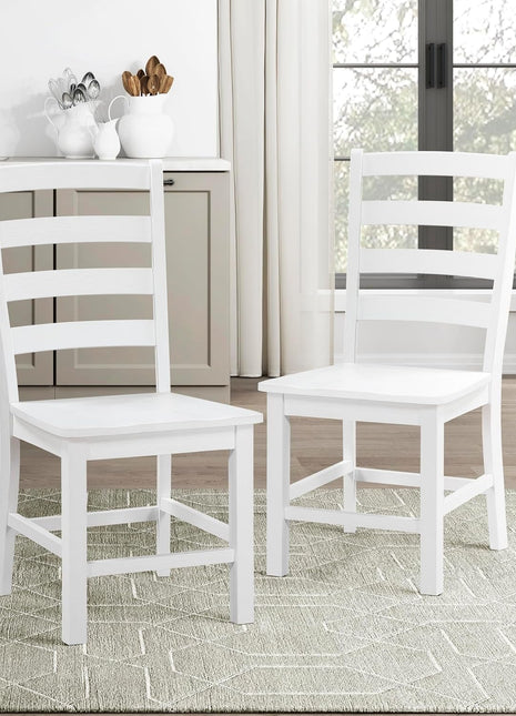 Dining Chairs Set of 2, Dining Chairs with Solid Wood Legs and Footrest, High Ladder Back Farmhouse Dining Chairs, Wooden Dining Room Chairs, White-0