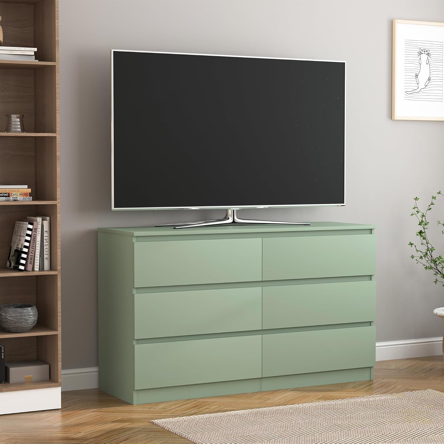 Wooden Six Drawer Dresser For Bedroom Storage Space Saver